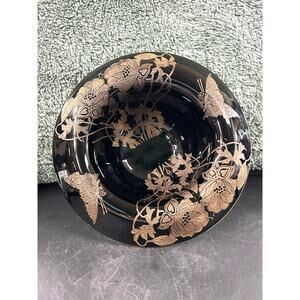 Art Nouveau Compote Black Amethyst Floral Butterfly Pattern Antique c1900